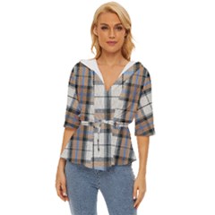 Cute Blue Grey White Plaids Lightweight Drawstring Hooded Top by ConteMonfrey