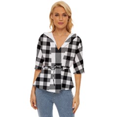 Black White Plaids  Lightweight Drawstring Hooded Top by ConteMonfrey