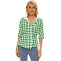 Straight Green White Small Plaids Lightweight Drawstring Hooded Top View1