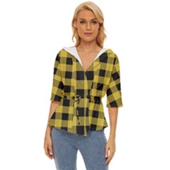 Black And Yellow Small Plaids Lightweight Drawstring Hooded Top by ConteMonfrey