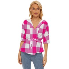 Pink And White Plaids Lightweight Drawstring Hooded Top by ConteMonfrey