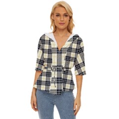 Gray And Yellow Plaids  Lightweight Drawstring Hooded Top by ConteMonfrey