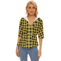 Black And Yellow Small Plaids Lightweight Drawstring Hooded Top by ConteMonfrey