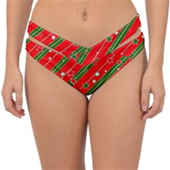 Xmash Christmas Stars Red Background Star Double Strap Halter Bikini Bottom by Wegoenart