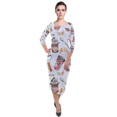 Coffee Coffeemania Caffeine Quarter Sleeve Midi Velour Bodycon Dress by Wegoenart