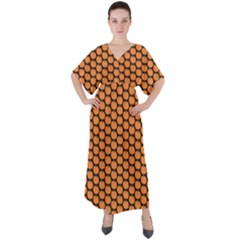 Cute Pumpkin Black Small V-neck Boho Style Maxi Dress by ConteMonfrey
