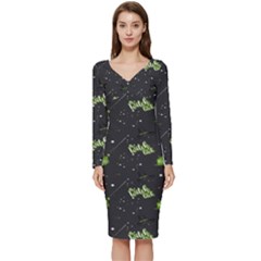 Halloween - The Witch Is Back   Long Sleeve V-neck Bodycon Dress  by ConteMonfrey