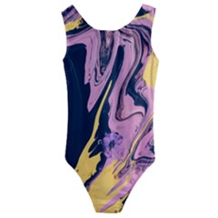 Pink Black And Yellow Abstract Painting Kids  Cut-out Back One Piece Swimsuit by Wegoenart