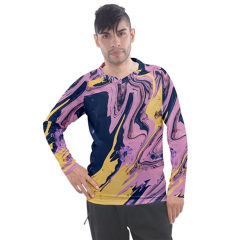 Pink Black And Yellow Abstract Painting Men s Pique Long Sleeve Tee by Wegoenart
