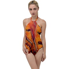 Orange Leaves Nature Pattern Go With The Flow One Piece Swimsuit by Wegoenart