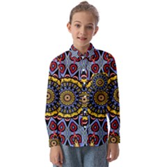 Kaleidoscope Mandala Colorful Kids  Long Sleeve Shirt by Wegoenart