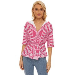 Mandala Pink Abstract Lightweight Drawstring Hooded Top by Wegoenart