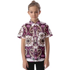Multicolored Pattern Illustration Purple Peacock Kids  Short Sleeve Shirt by Jancukart