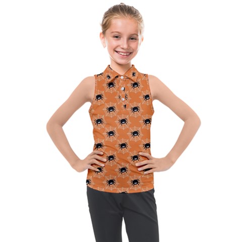 Halloween Black Orange Spiders Kids  Sleeveless Polo Tee by ConteMonfrey