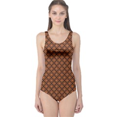 Halloween Palette Plaids Orange, Black Geometric  One Piece Swimsuit by ConteMonfrey