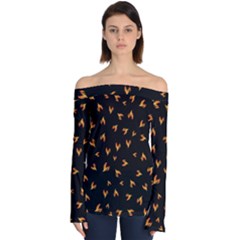 Pattern Flame Black Background Off Shoulder Long Sleeve Top by Ravend