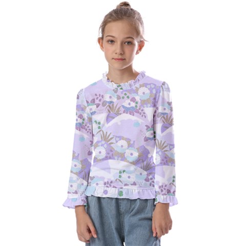 Purple Japanese Pattern Texture Violet Textile Kids  Frill Detail Tee by danenraven