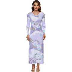Purple Japanese Pattern Texture Violet Textile Long Sleeve Velour Longline Maxi Dress by danenraven