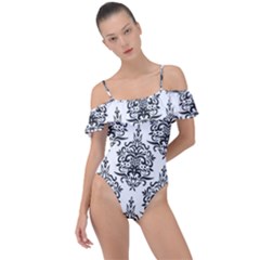Black And White Ornament Damask Vintage Frill Detail One Piece Swimsuit by ConteMonfrey