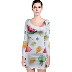 Fruit Summer Vitamin Watercolor Long Sleeve Bodycon Dress by Wegoenart