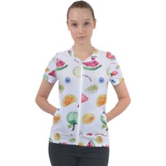Fruit Summer Vitamin Watercolor Short Sleeve Zip Up Jacket by Wegoenart