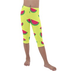 Watermelon Pattern Wallpaper Kids  Lightweight Velour Capri Leggings  by Wegoenart