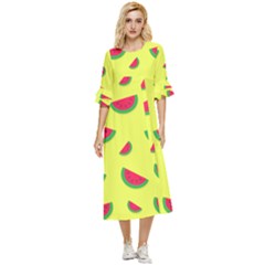 Watermelon Pattern Wallpaper Double Cuff Midi Dress by Wegoenart