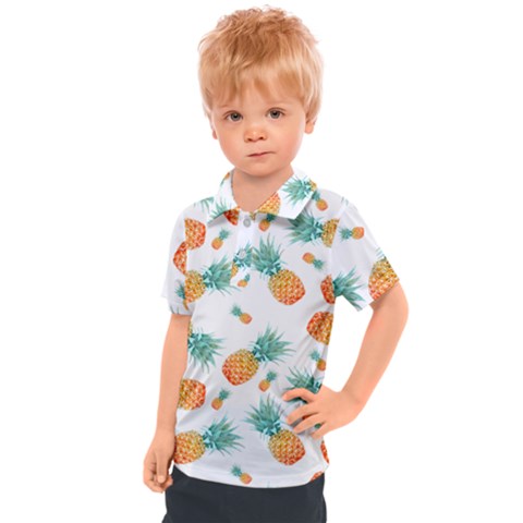 Pineapple Background Pattern Fruit Kids  Polo Tee by Wegoenart