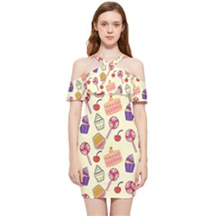 Cupcake Pattern Lollipop Shoulder Frill Bodycon Summer Dress by Wegoenart