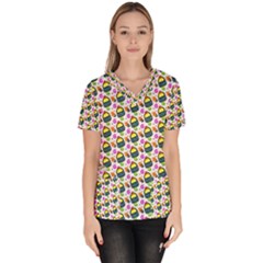 Sweet Dessert Food Cake Pattern Women s V-neck Scrub Top by Wegoenart