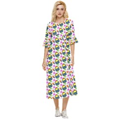 Sweet Dessert Food Cake Pattern Double Cuff Midi Dress by Wegoenart