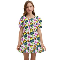 Sweet Dessert Food Cake Pattern Kids  Short Sleeve Dolly Dress by Wegoenart