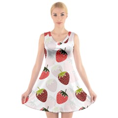 Strawberry Pattern Background V-neck Sleeveless Dress by Wegoenart