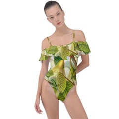 Pear Fruit Tree Organic Pattern Frill Detail One Piece Swimsuit by Wegoenart