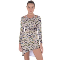 Abstract Pattern Freestyle Painting Asymmetric Cut-out Shift Dress by Wegoenart