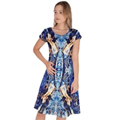 Cobalt On Gold Symmetry Classic Short Sleeve Dress by kaleidomarblingart