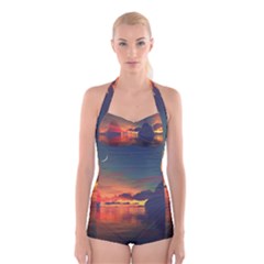 Digital Art Artwork Fantasy Landscape Sky Nature Boyleg Halter Swimsuit  by danenraven