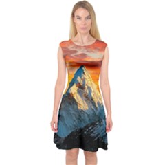 Himalaya Mountains Landscape  Nature Capsleeve Midi Dress by danenraven