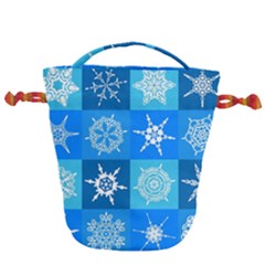 Xmas Christmas Pattern Snow Background Blue Decoration Drawstring Bucket Bag by danenraven