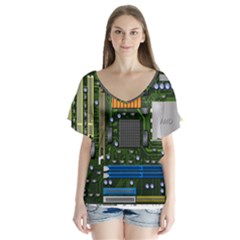 Illustration Motherboard Pc Computer V-neck Flutter Sleeve Top by danenraven