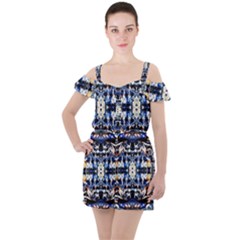 Cobalt Symmetry Ruffle Cut Out Chiffon Playsuit by kaleidomarblingart
