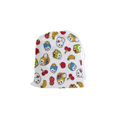 Illustration Vector Fruit Animal Cartoon Pattern Drawstring Pouch (small) by Wegoenart