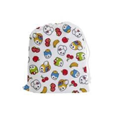 Illustration Vector Fruit Animal Cartoon Pattern Drawstring Pouch (large) by Wegoenart