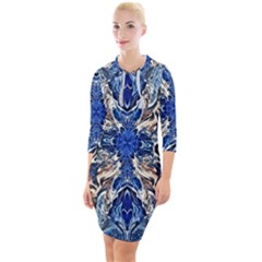 Gold On Cobalt Quarter Sleeve Hood Bodycon Dress by kaleidomarblingart
