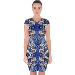 Gold On Cobalt Capsleeve Drawstring Dress  by kaleidomarblingart