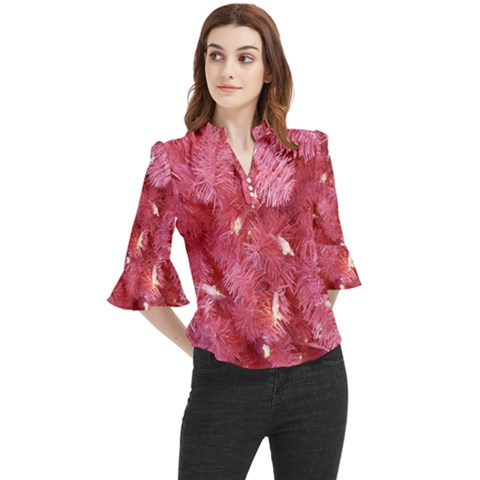 Pink Christmas Tree Loose Horn Sleeve Chiffon Blouse by artworkshop