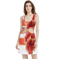 Red Ribbon Bow On White Background Velvet Cutout Dress by artworkshop