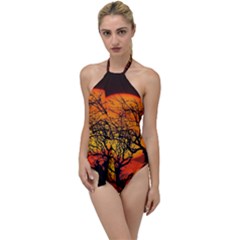 Night Full Moon Gespenstig Go With The Flow One Piece Swimsuit by Wegoenart