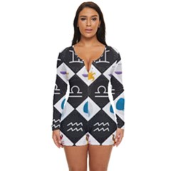 Zodiac Astrology Horoscope Pattern Long Sleeve Boyleg Swimsuit by Wegoenart