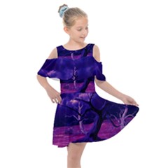 Forest Night Heaven Cloud Nature Kids  Shoulder Cutout Chiffon Dress by Wegoenart
